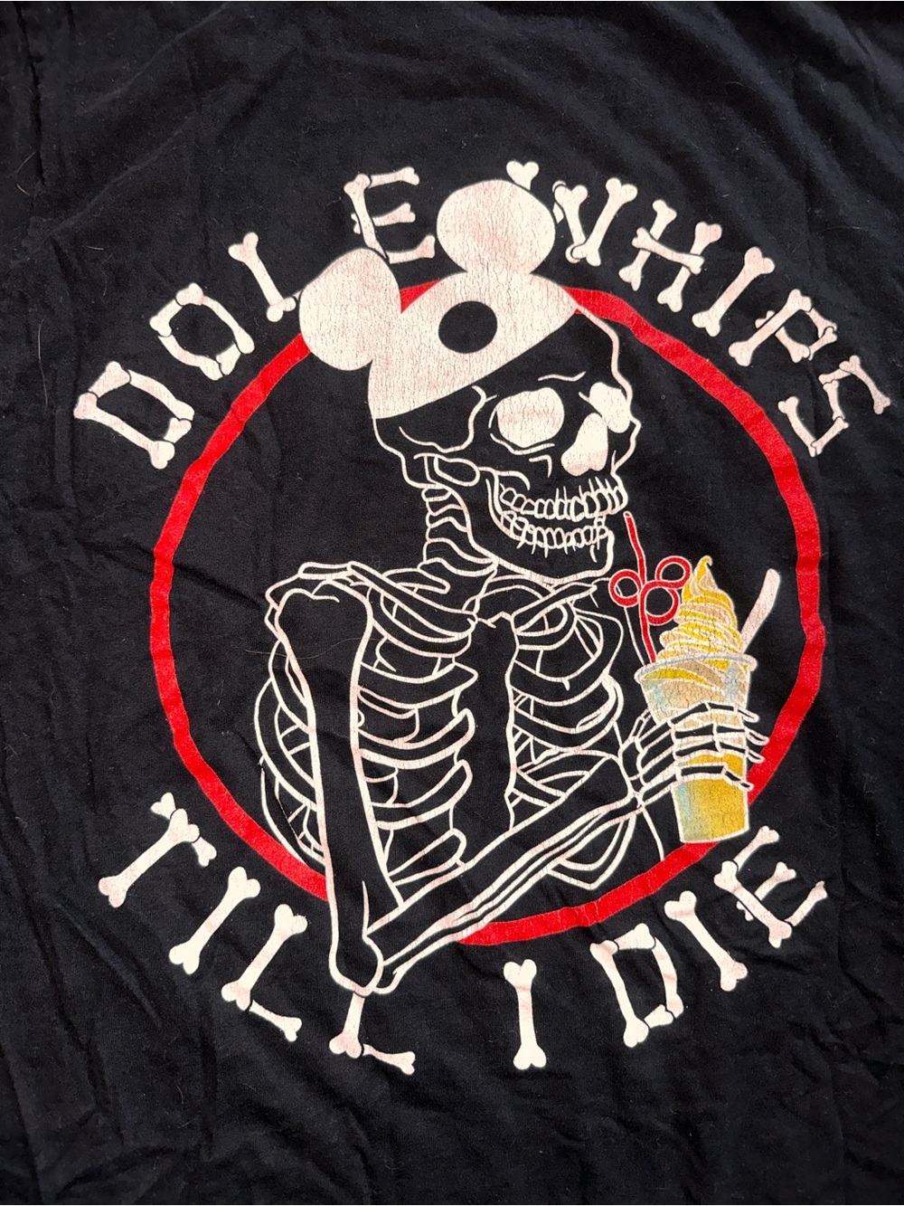Medium Dole Whips Till I Die Disney Mickey Mouse Skeleton Black Shirt